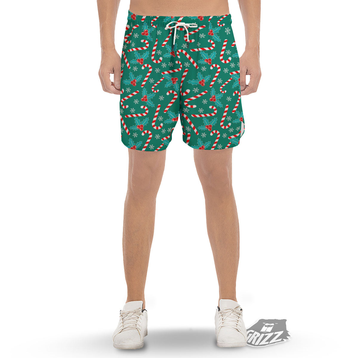 Candy Cane Merry Christmas Print Pattern Men's Gym Shorts-grizzshop
