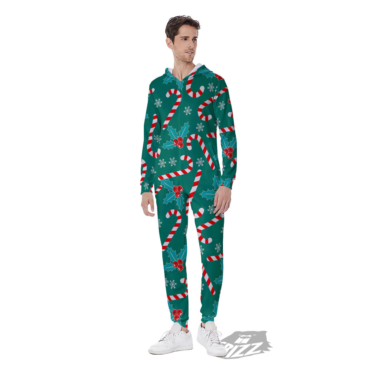 Candy Cane Merry Christmas Print Pattern Men's Jumpsuit-grizzshop