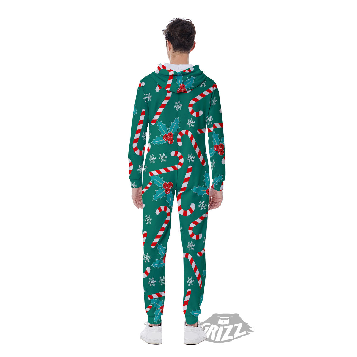 Candy Cane Merry Christmas Print Pattern Men's Jumpsuit-grizzshop
