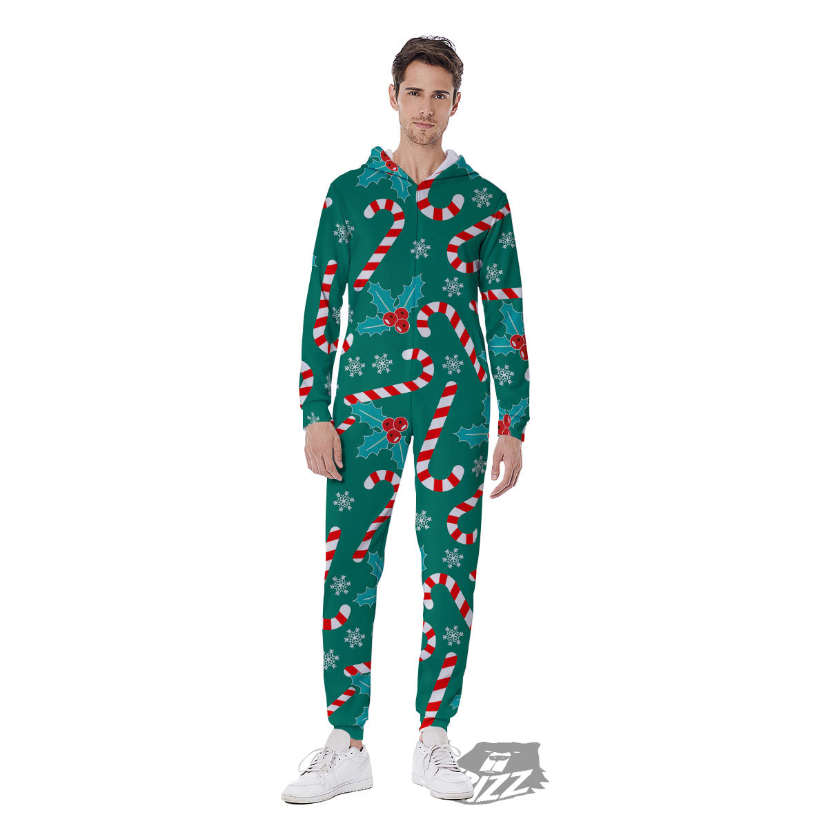 Candy Cane Merry Christmas Print Pattern Men's Jumpsuit-grizzshop