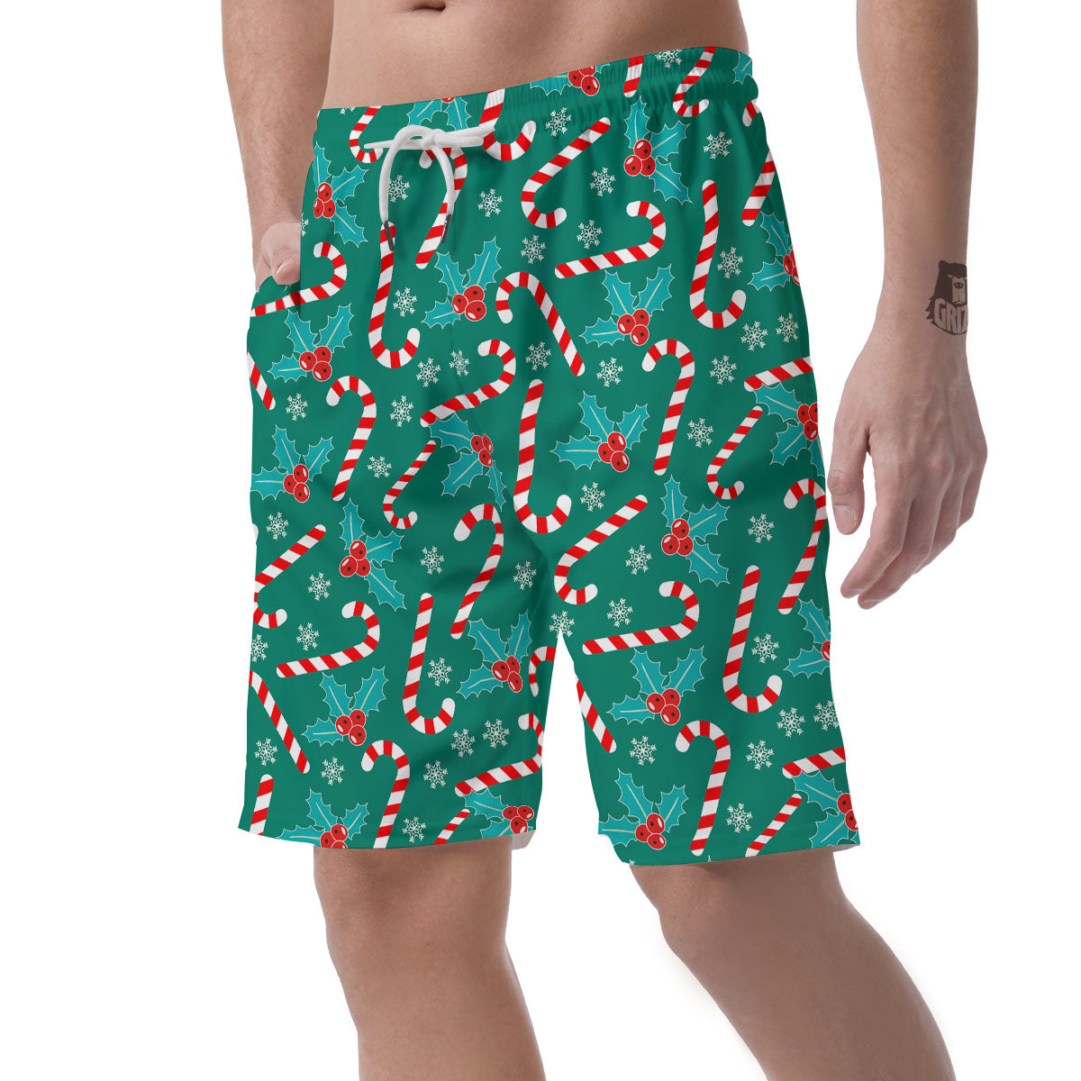 Candy Cane Merry Christmas Print Pattern Men's Shorts-grizzshop