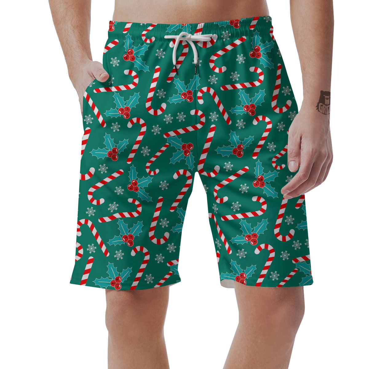 Candy Cane Merry Christmas Print Pattern Men's Shorts-grizzshop