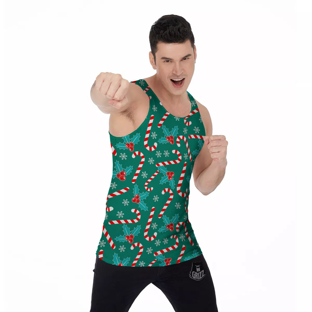 Candy Cane Merry Christmas Print Pattern Men's Tank Top-grizzshop