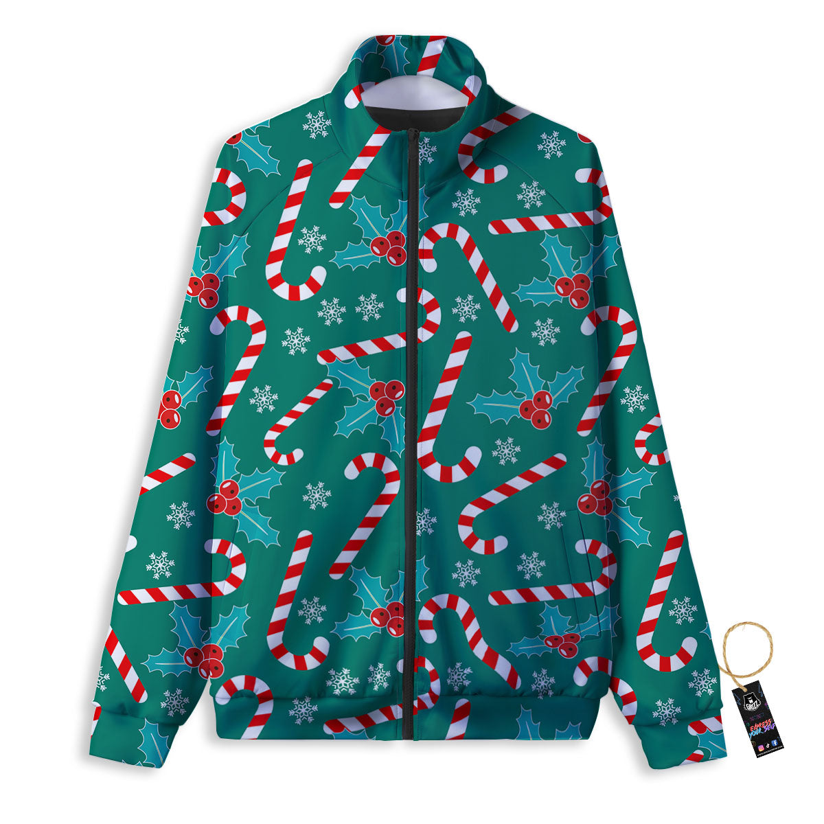 Candy Cane Merry Christmas Print Pattern Track Jacket-grizzshop