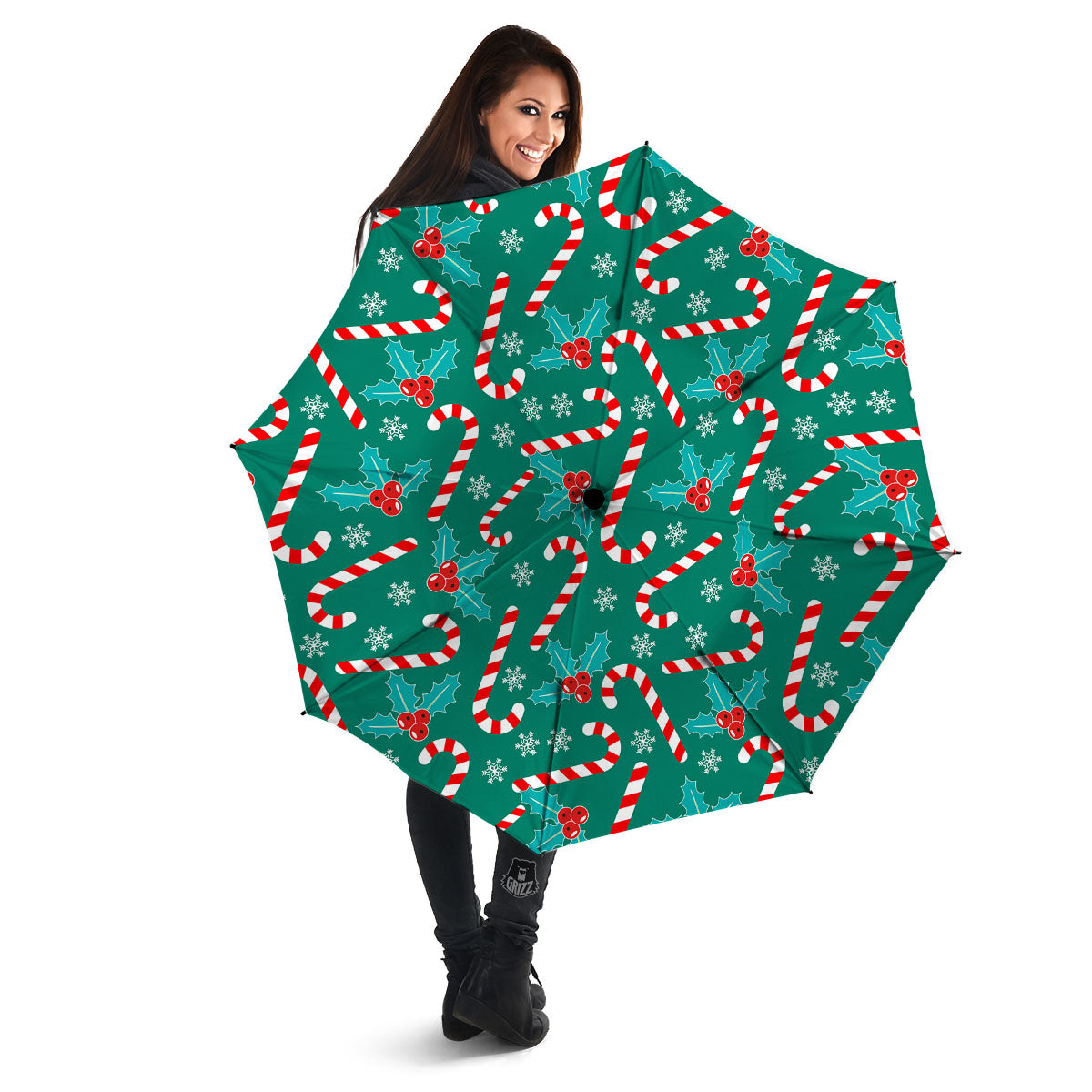 Candy Cane Merry Christmas Print Pattern Umbrella-grizzshop
