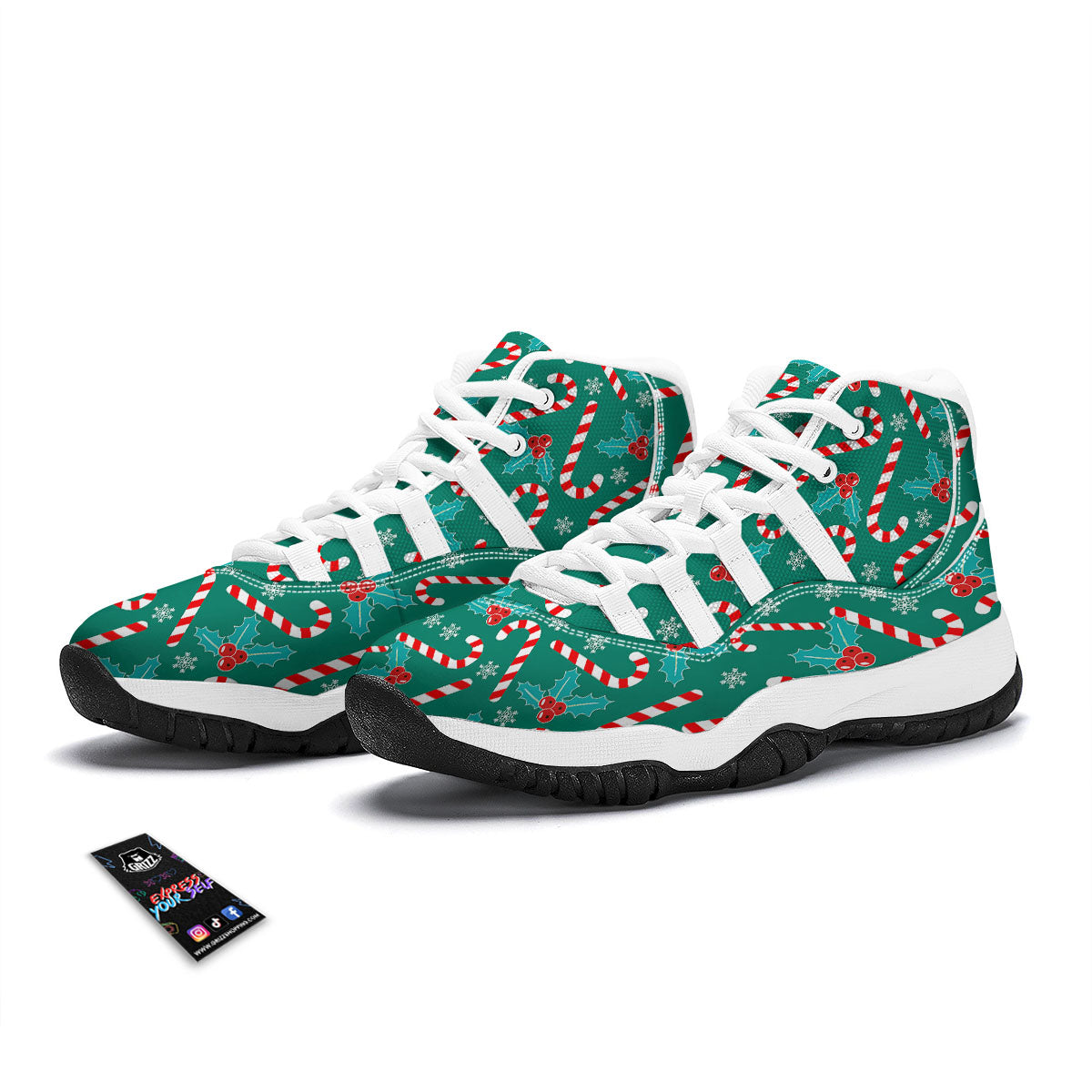 Candy Cane Merry Christmas Print Pattern White Bball Shoes-grizzshop