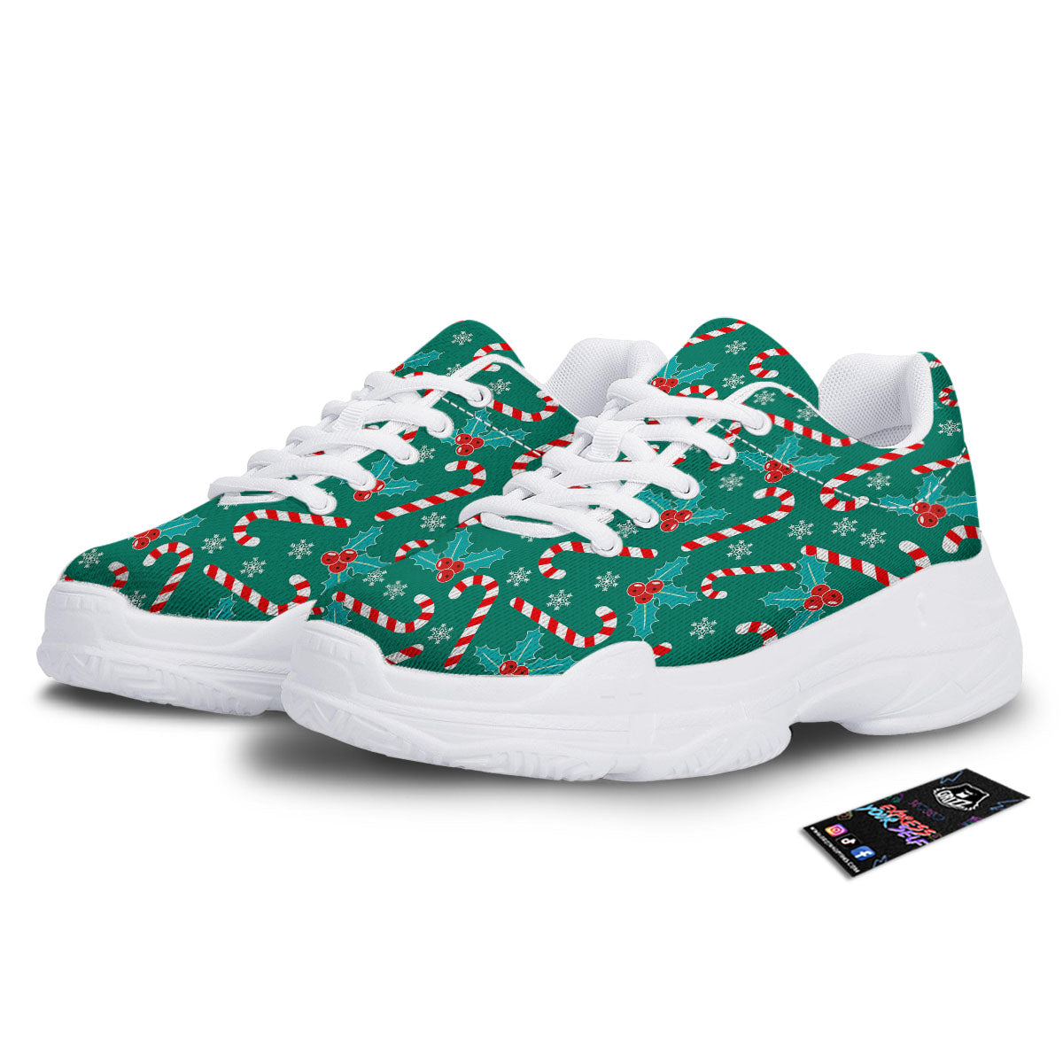 Candy Cane Merry Christmas Print Pattern White Chunky Shoes-grizzshop