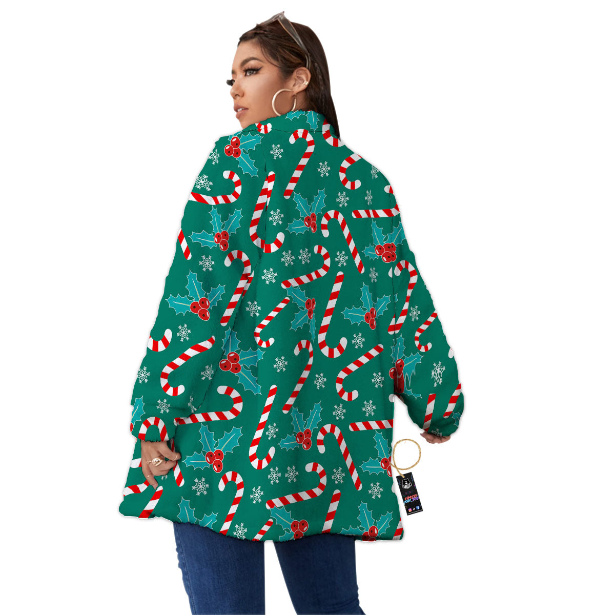 Candy Cane Merry Christmas Print Pattern Women's Sherpa Jacket-grizzshop