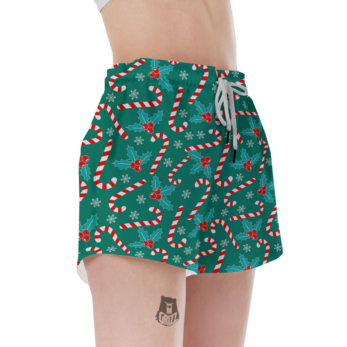 Candy Cane Merry Christmas Print Pattern Women's Shorts-grizzshop