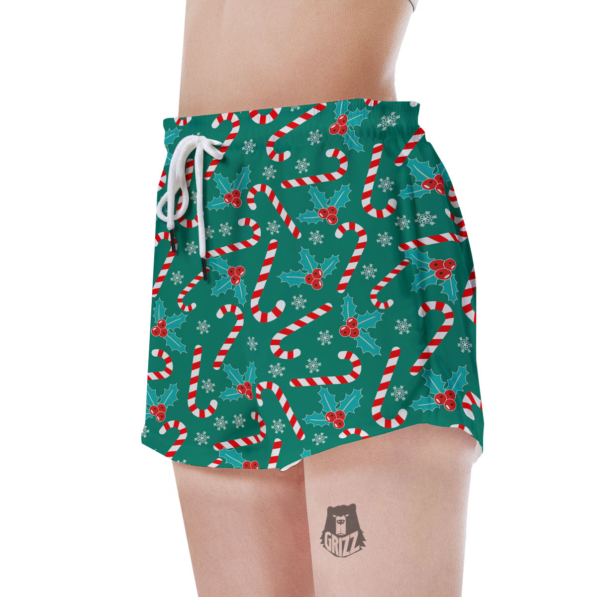 Candy Cane Merry Christmas Print Pattern Women's Shorts-grizzshop