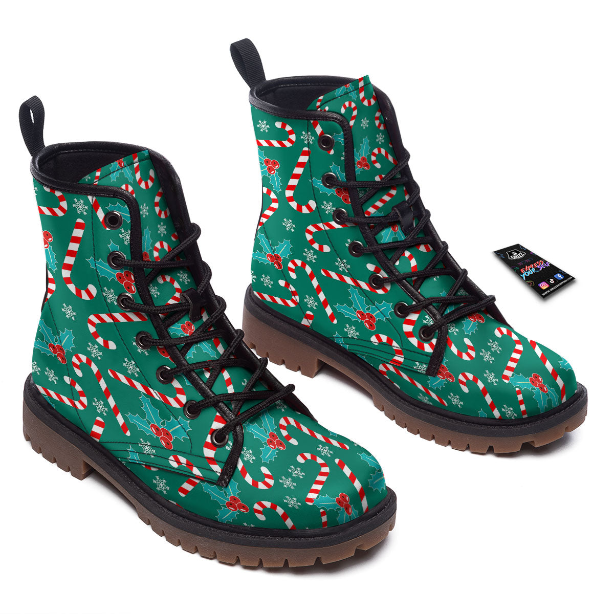 Candy Cane Merry Christmas Print Pattern Work Boots-grizzshop