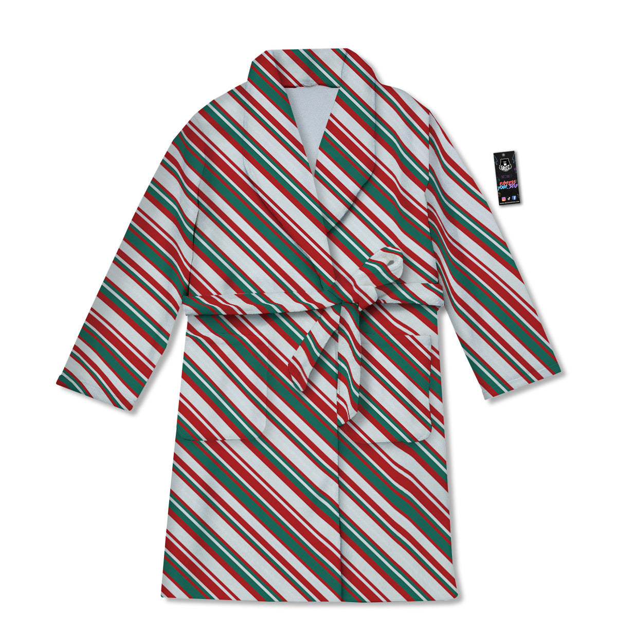 Candy Cane Stripe Christmas Print Bathrobe-grizzshop