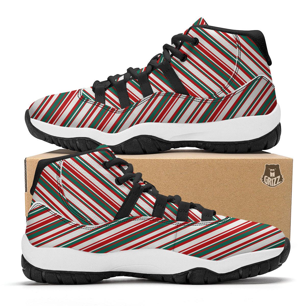 Candy Cane Stripe Christmas Print Black Bball Shoes-grizzshop