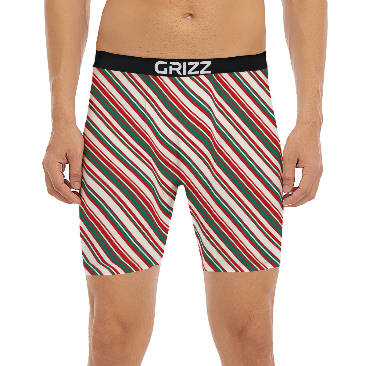Candy Cane Stripe Christmas Print Boxer Briefs-grizzshop