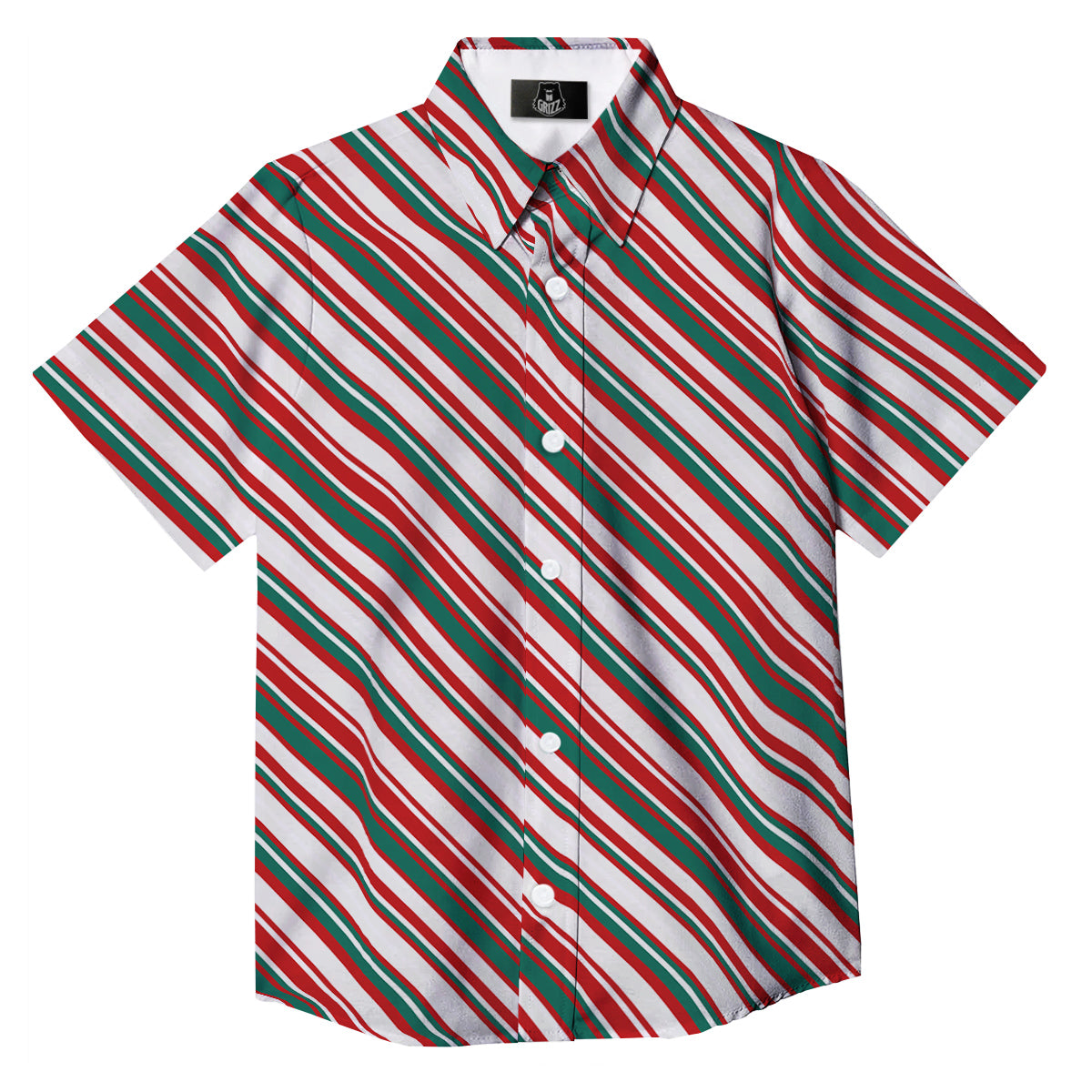 Candy Cane Stripe Christmas Print Button Up Shirt-grizzshop