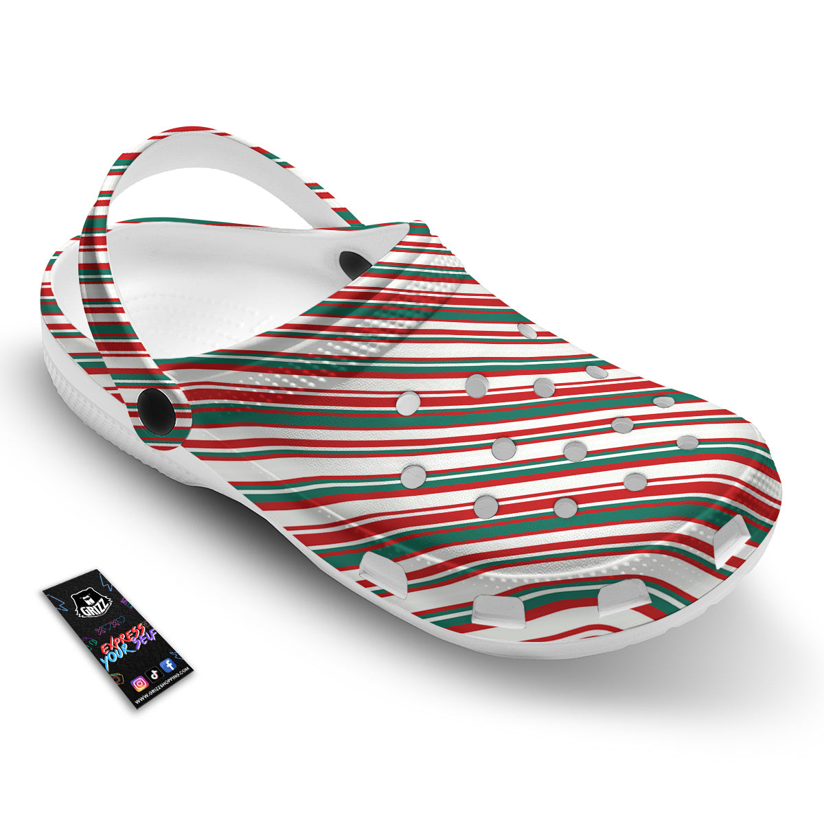 Candy Cane Stripe Christmas Print Clog-grizzshop