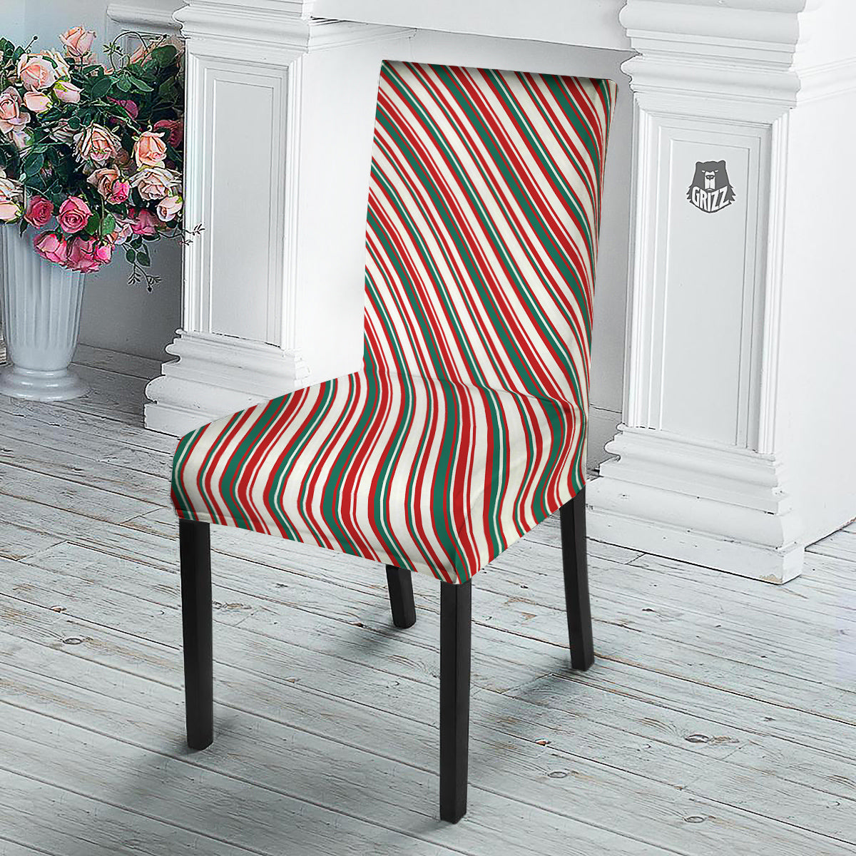 Candy Cane Stripe Christmas Print Dining Chair Slipcover-grizzshop