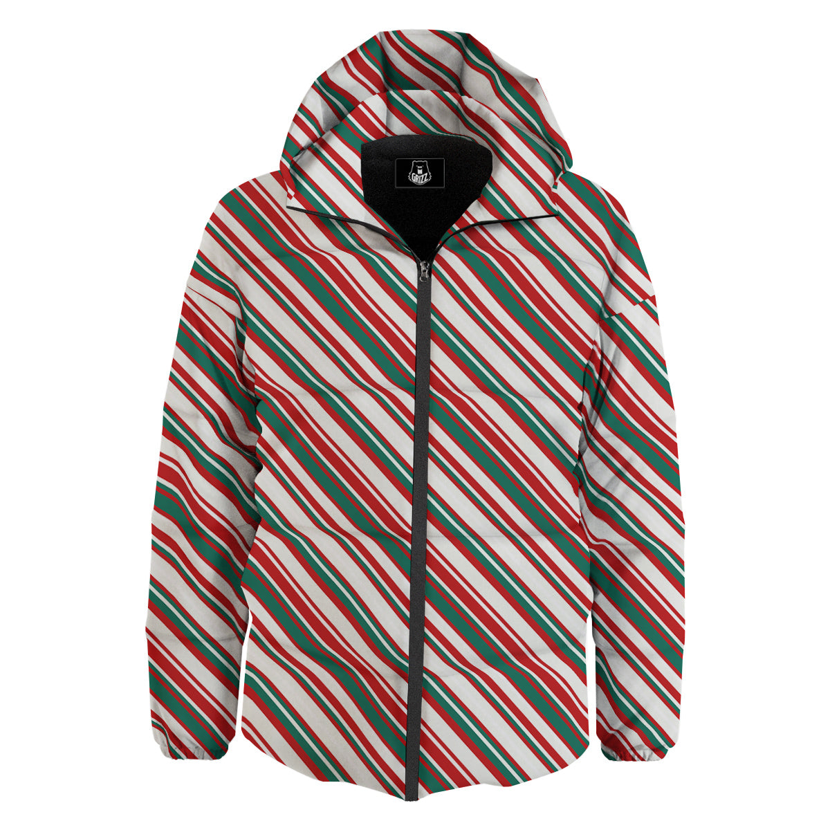Candy Cane Stripe Christmas Print Down Jacket-grizzshop