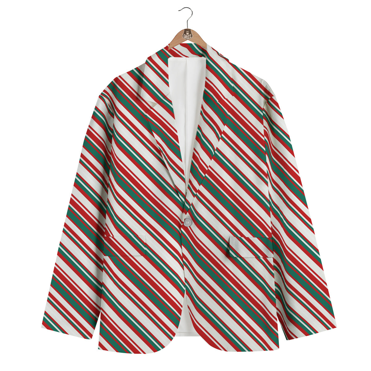Candy Cane Stripe Christmas Print Men's Blazer-grizzshop