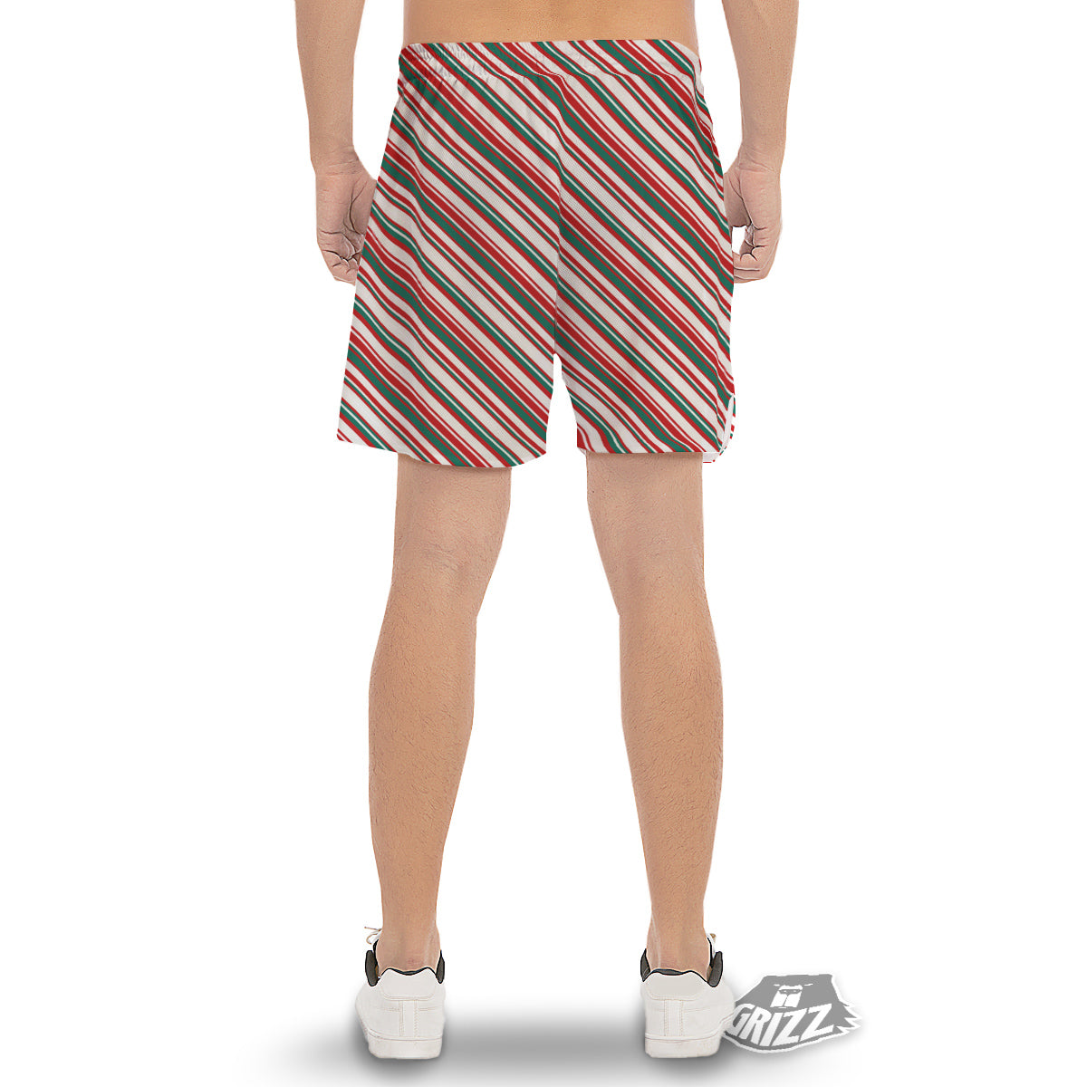 Candy Cane Stripe Christmas Print Men's Gym Shorts-grizzshop