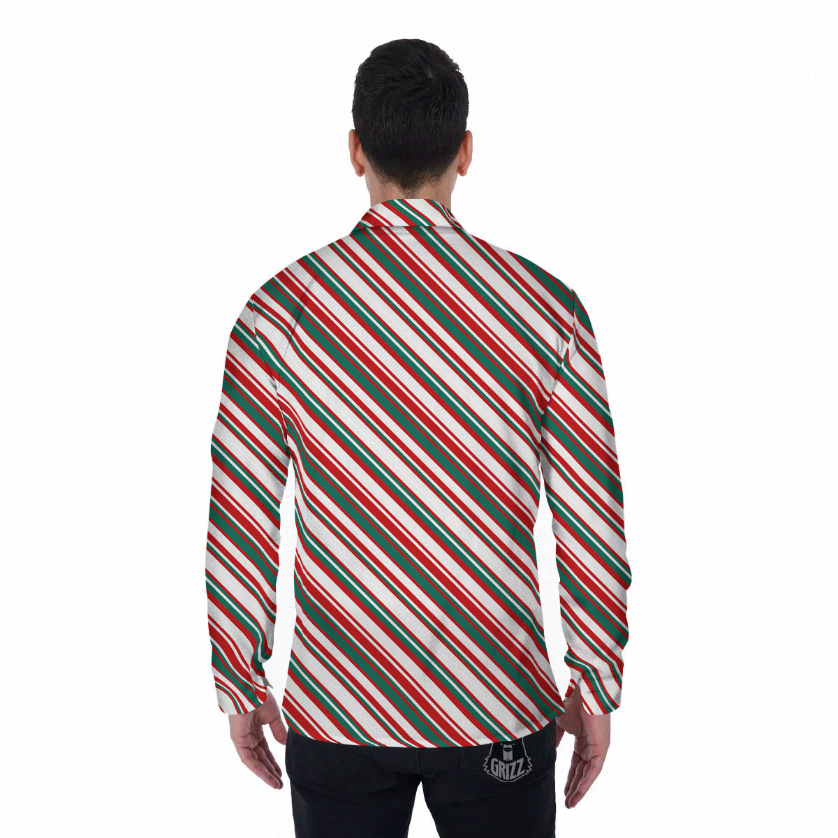 Candy Cane Stripe Christmas Print Men's Long Sleeve Shirts-grizzshop