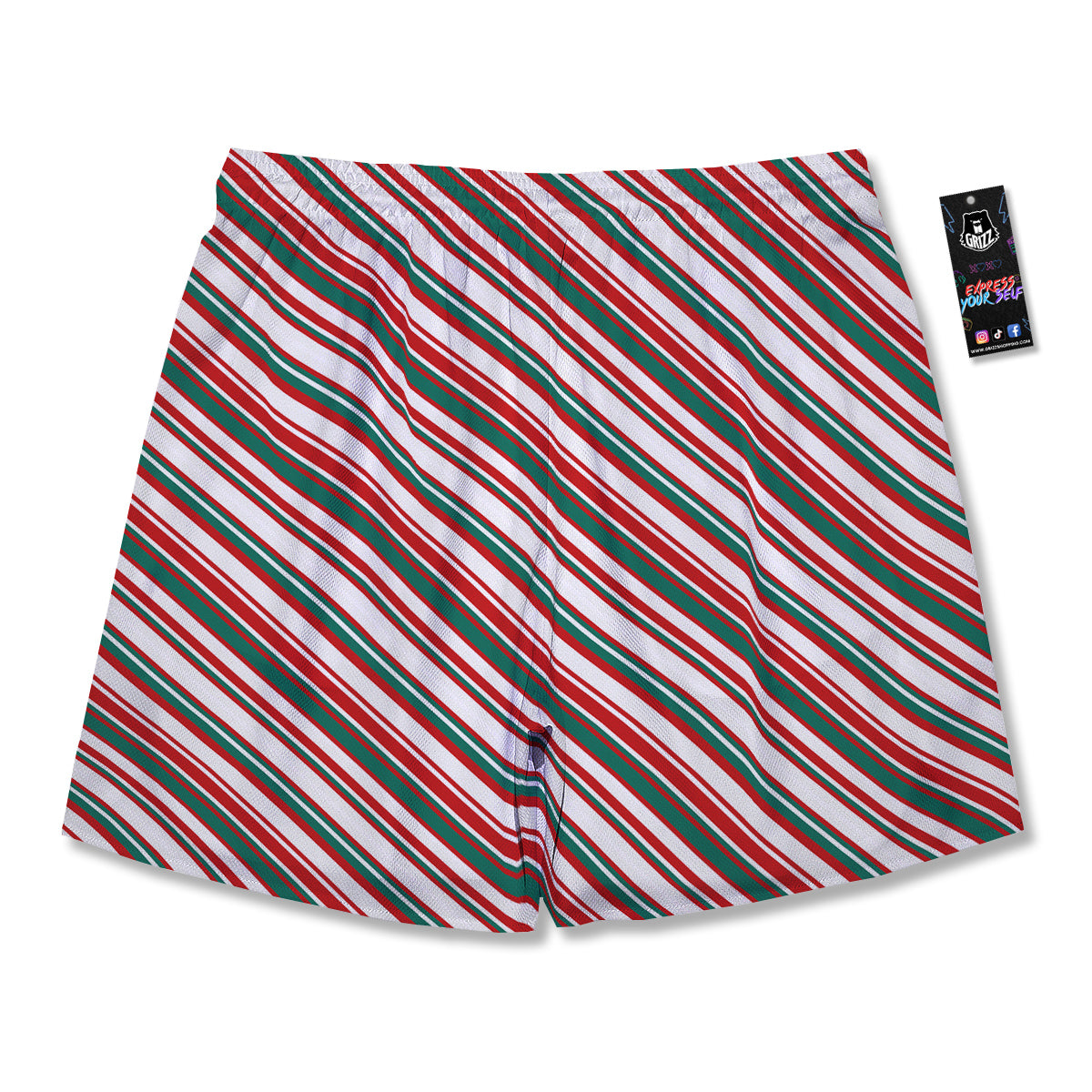 Candy Cane Stripe Christmas Print Men's Running Shorts-grizzshop