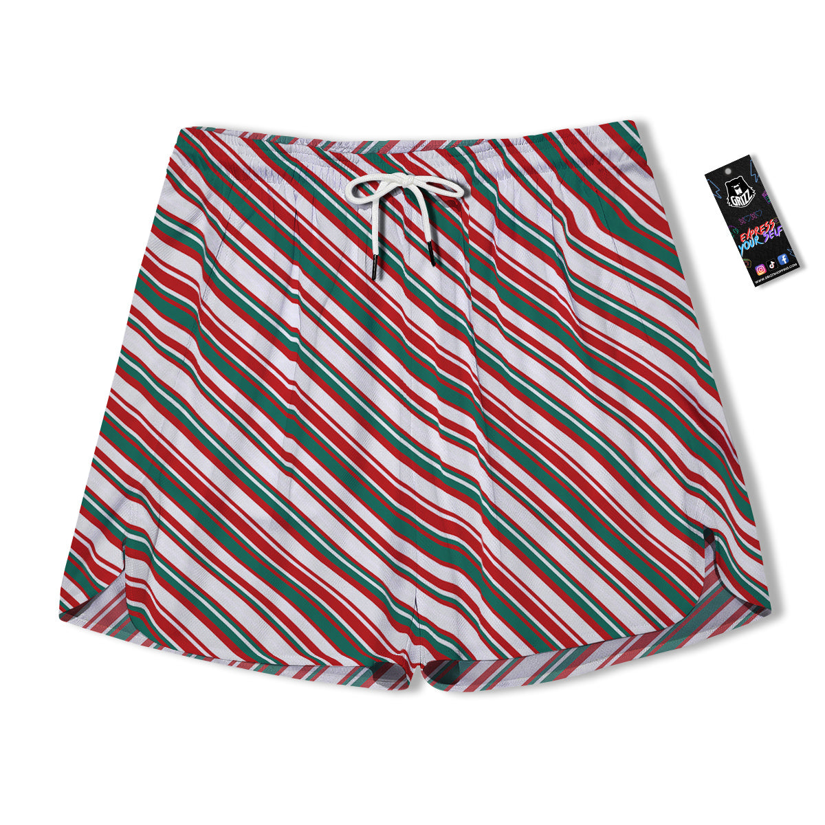 Candy Cane Stripe Christmas Print Men's Running Shorts-grizzshop