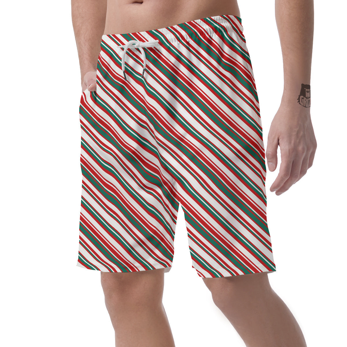 Candy Cane Stripe Christmas Print Men's Shorts-grizzshop