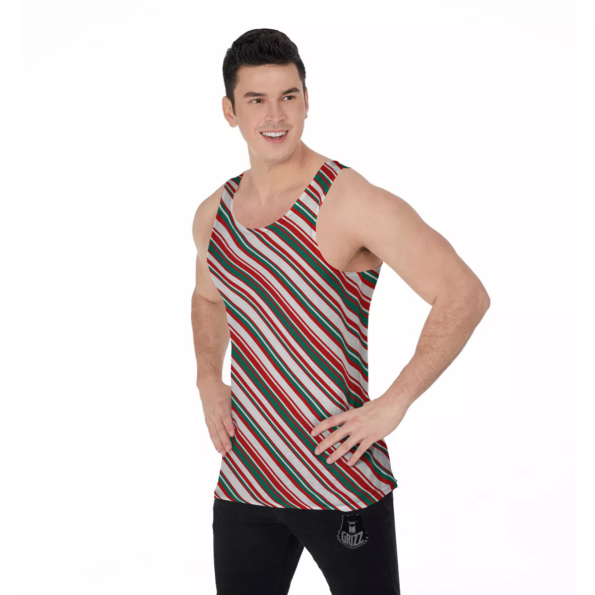 Candy Cane Stripe Christmas Print Men's Tank Top-grizzshop