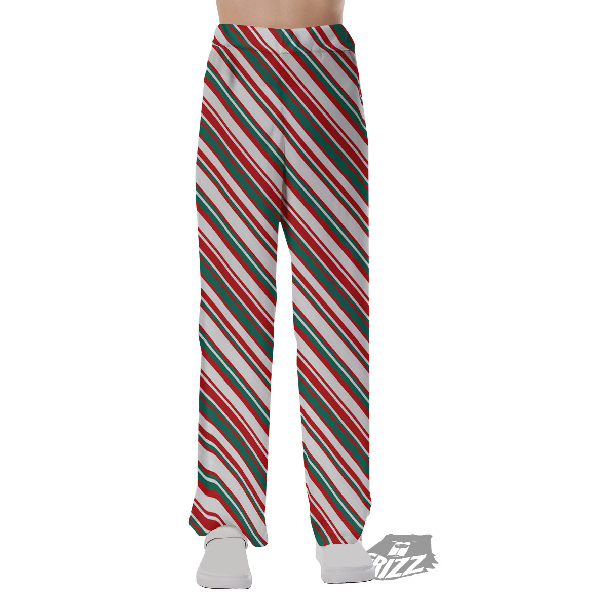 Candy Cane Stripe Christmas Print Pajama Pants-grizzshop