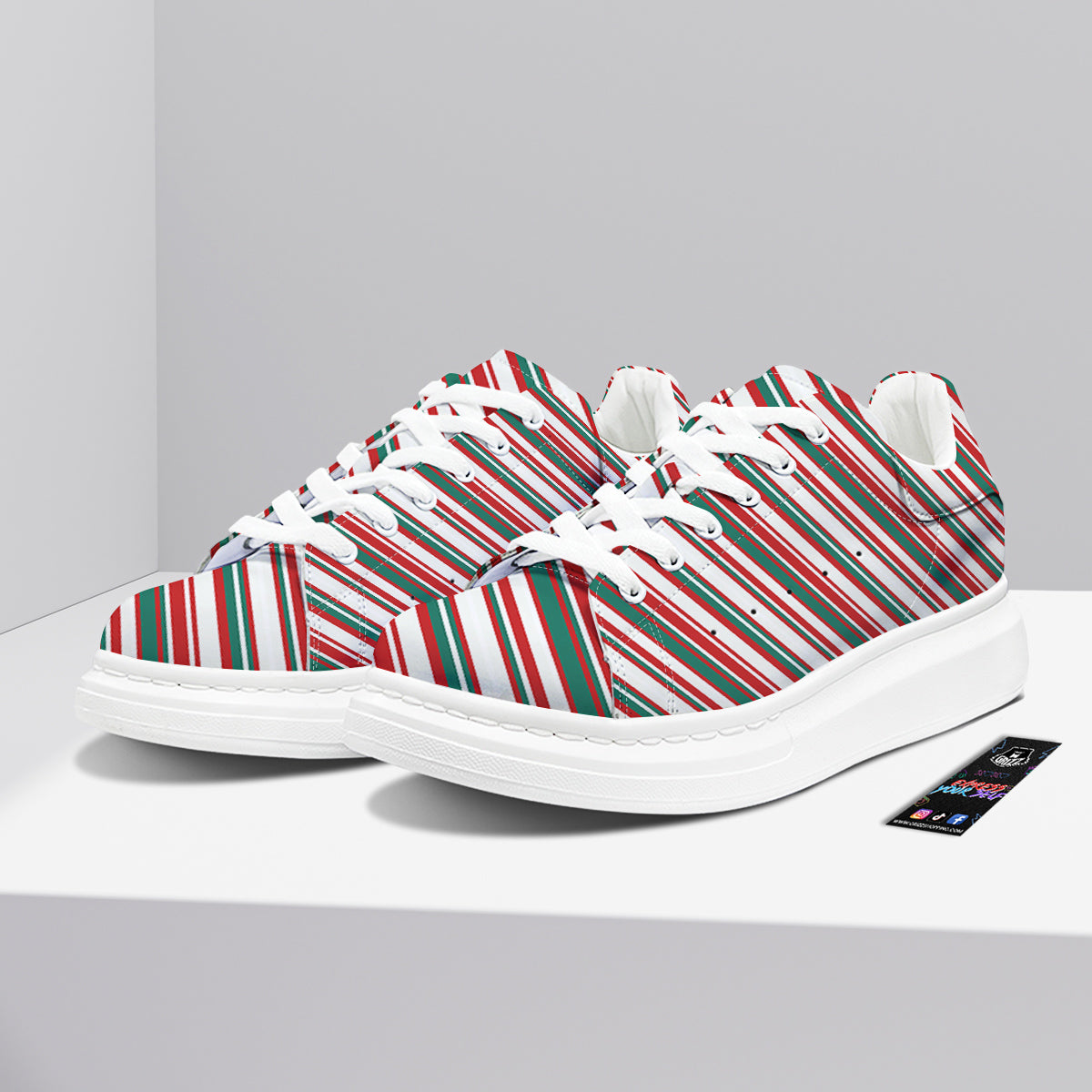 Candy Cane Stripe Christmas Print Platform Shoes-grizzshop
