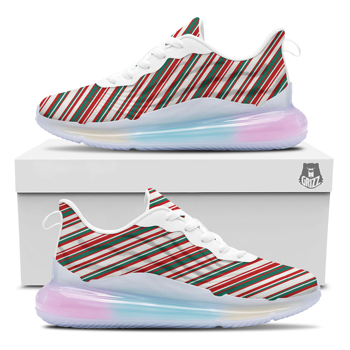 Candy Cane Stripe Christmas Print Running Sneakers-grizzshop
