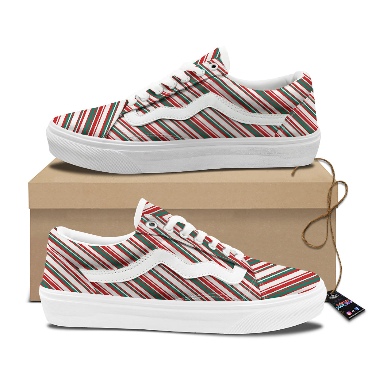 Candy Cane Stripe Christmas Print Skate Shoes-grizzshop