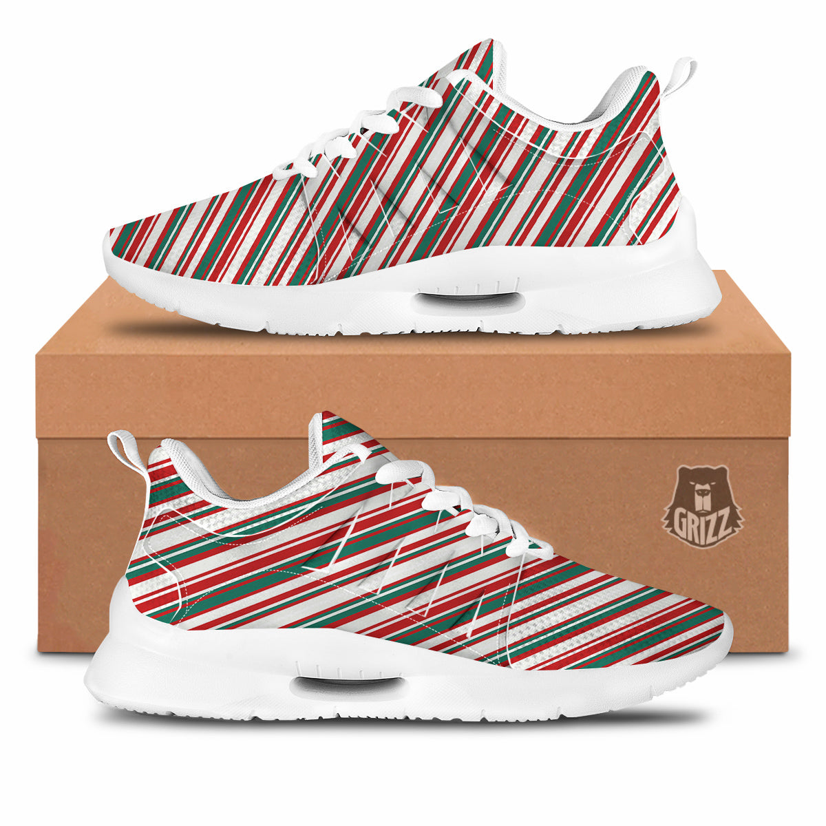 Candy Cane Stripe Christmas Print Tennis Shoes-grizzshop