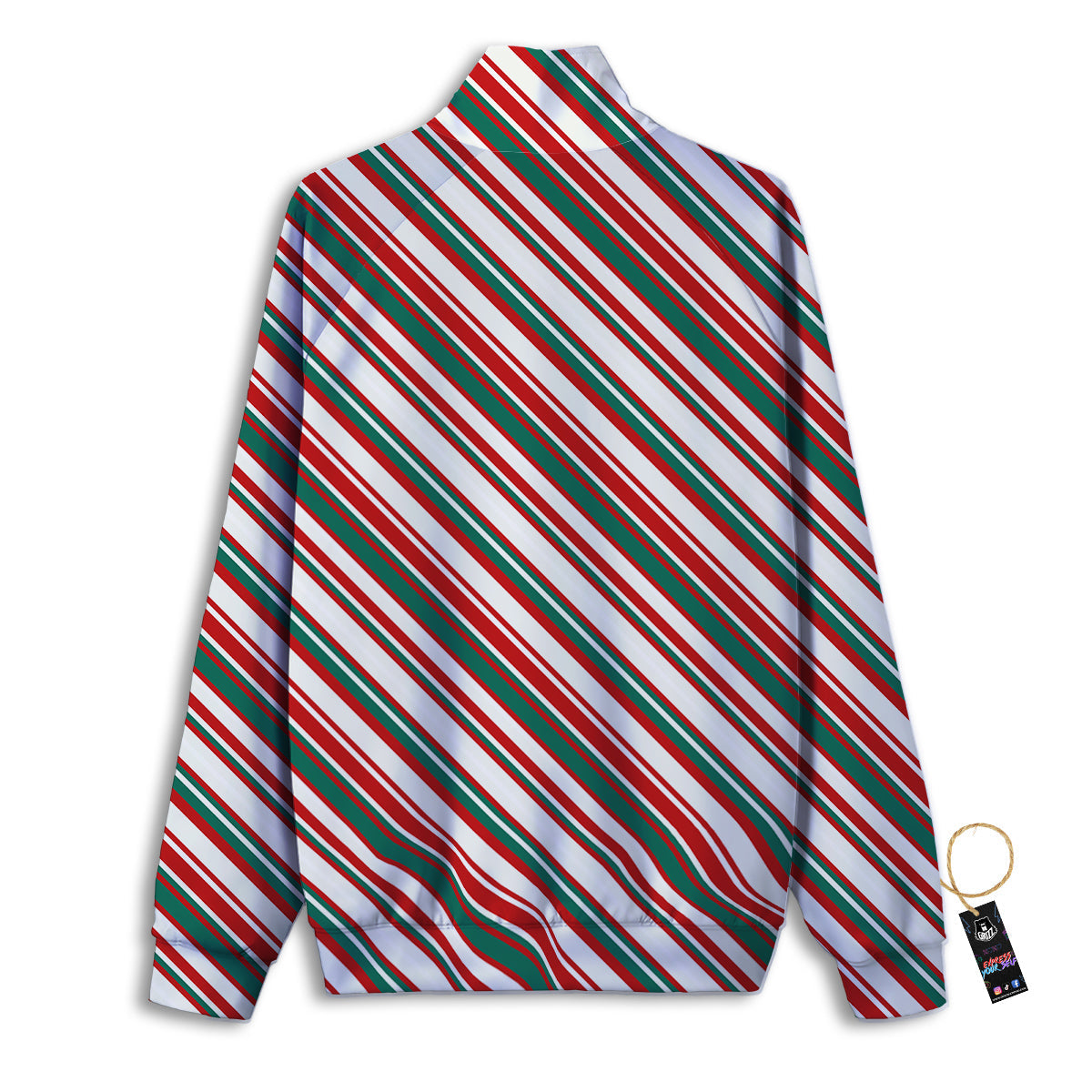 Candy Cane Stripe Christmas Print Track Jacket-grizzshop