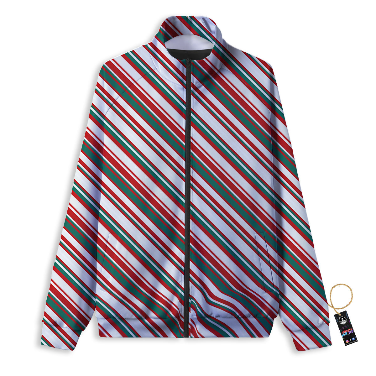 Candy Cane Stripe Christmas Print Track Jacket-grizzshop