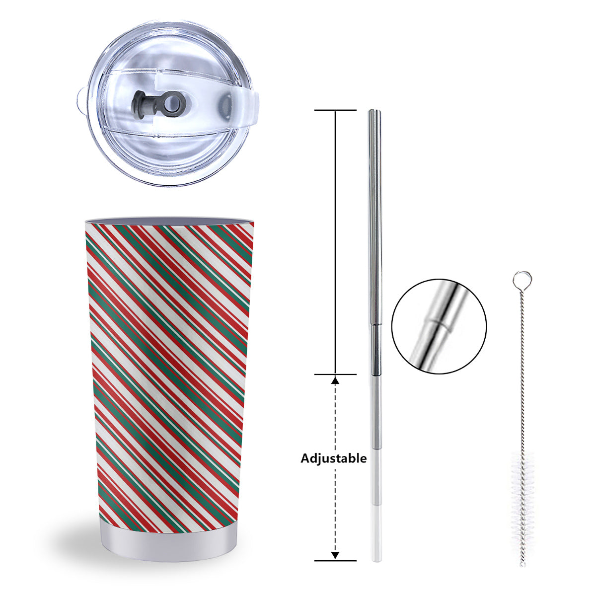 Candy Cane Stripe Christmas Print Tumbler-grizzshop