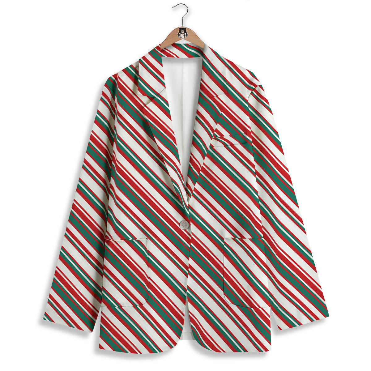 Candy Cane Stripe Christmas Print Women's Blazer-grizzshop