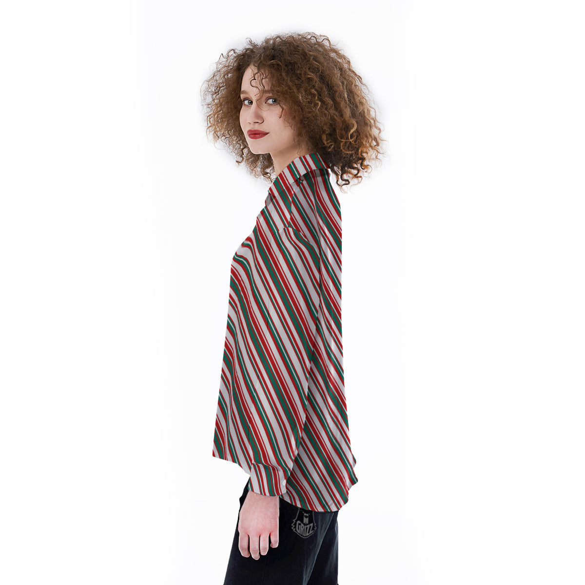 Candy Cane Stripe Christmas Print Women's Long Sleeve Shirts-grizzshop