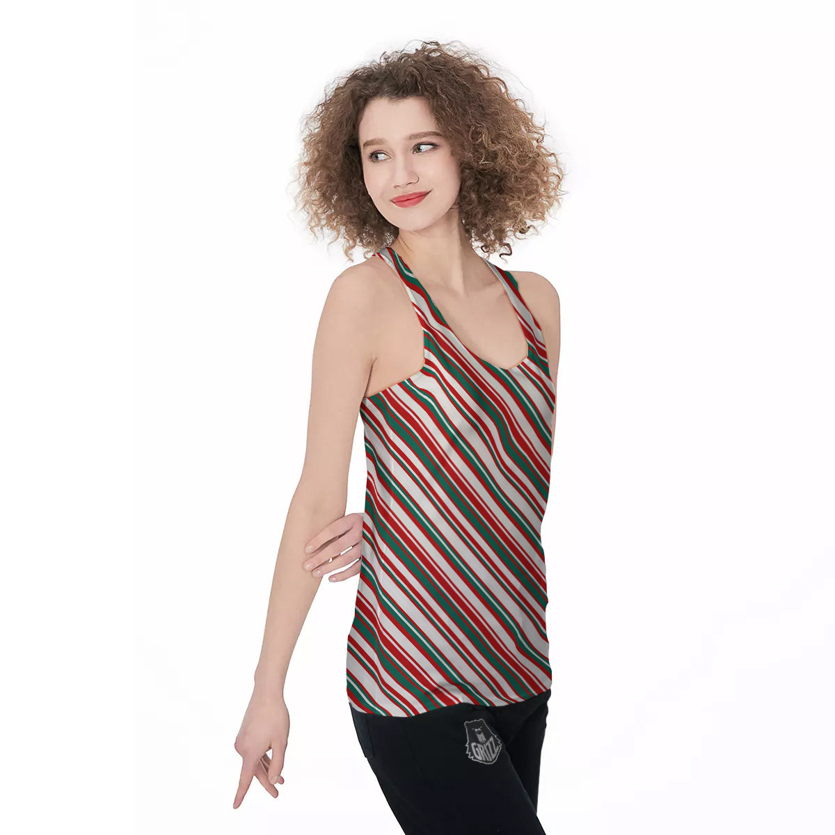 Candy Cane Stripe Christmas Print Women's Racerback Tank Top-grizzshop