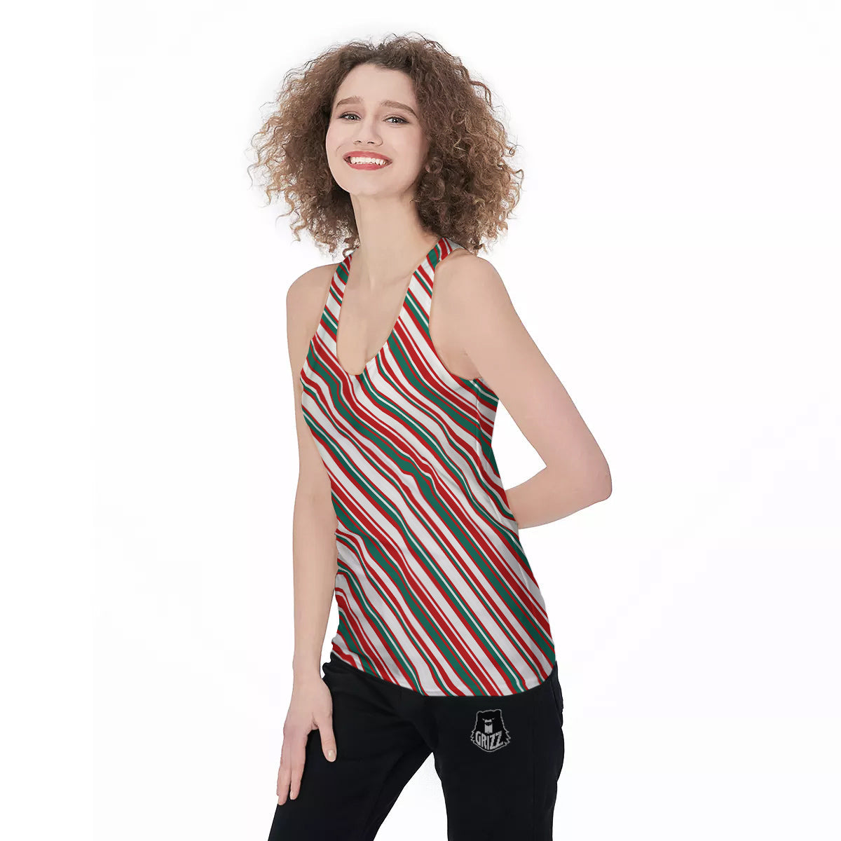Candy Cane Stripe Christmas Print Women's Racerback Tank Top-grizzshop