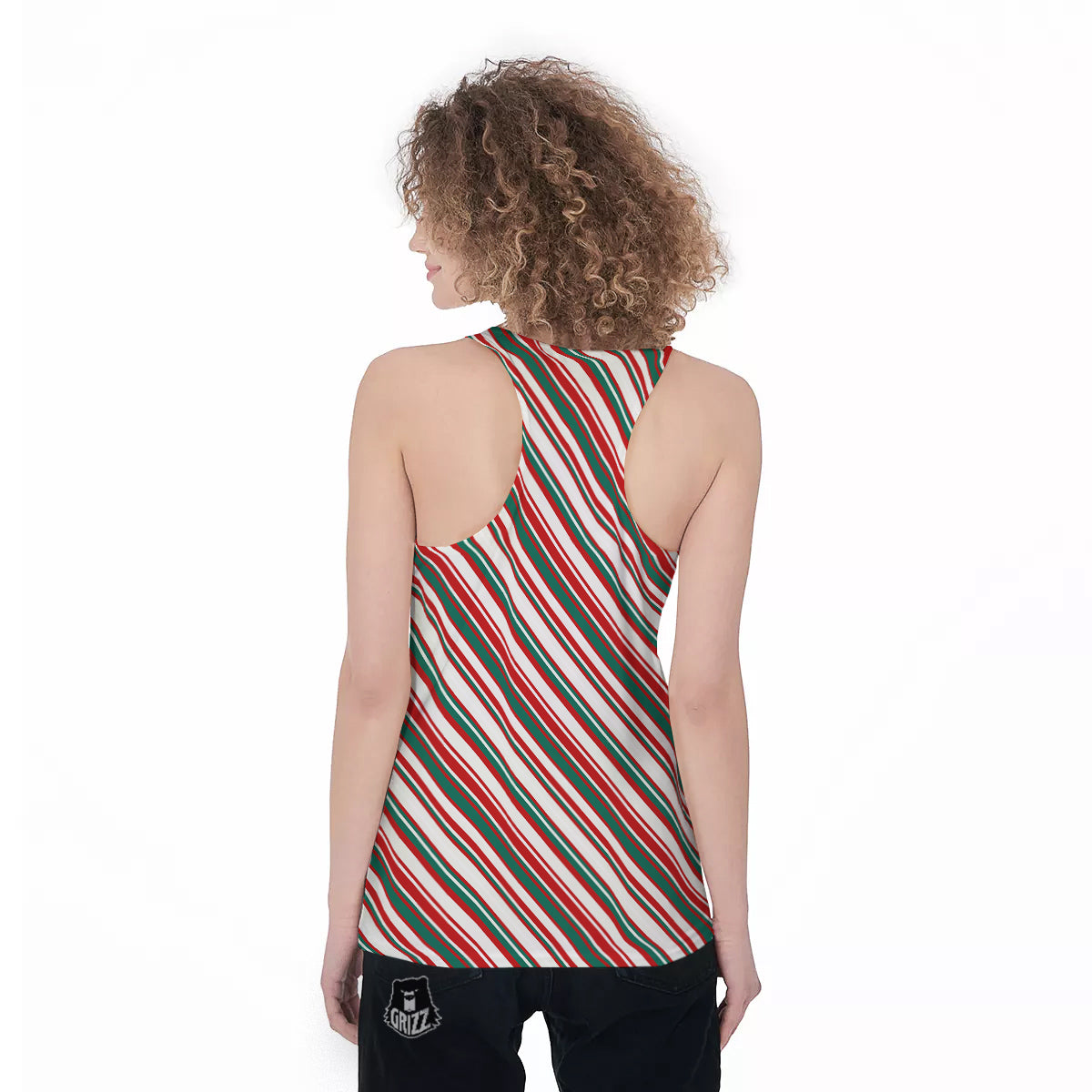 Candy Cane Stripe Christmas Print Women's Racerback Tank Top-grizzshop