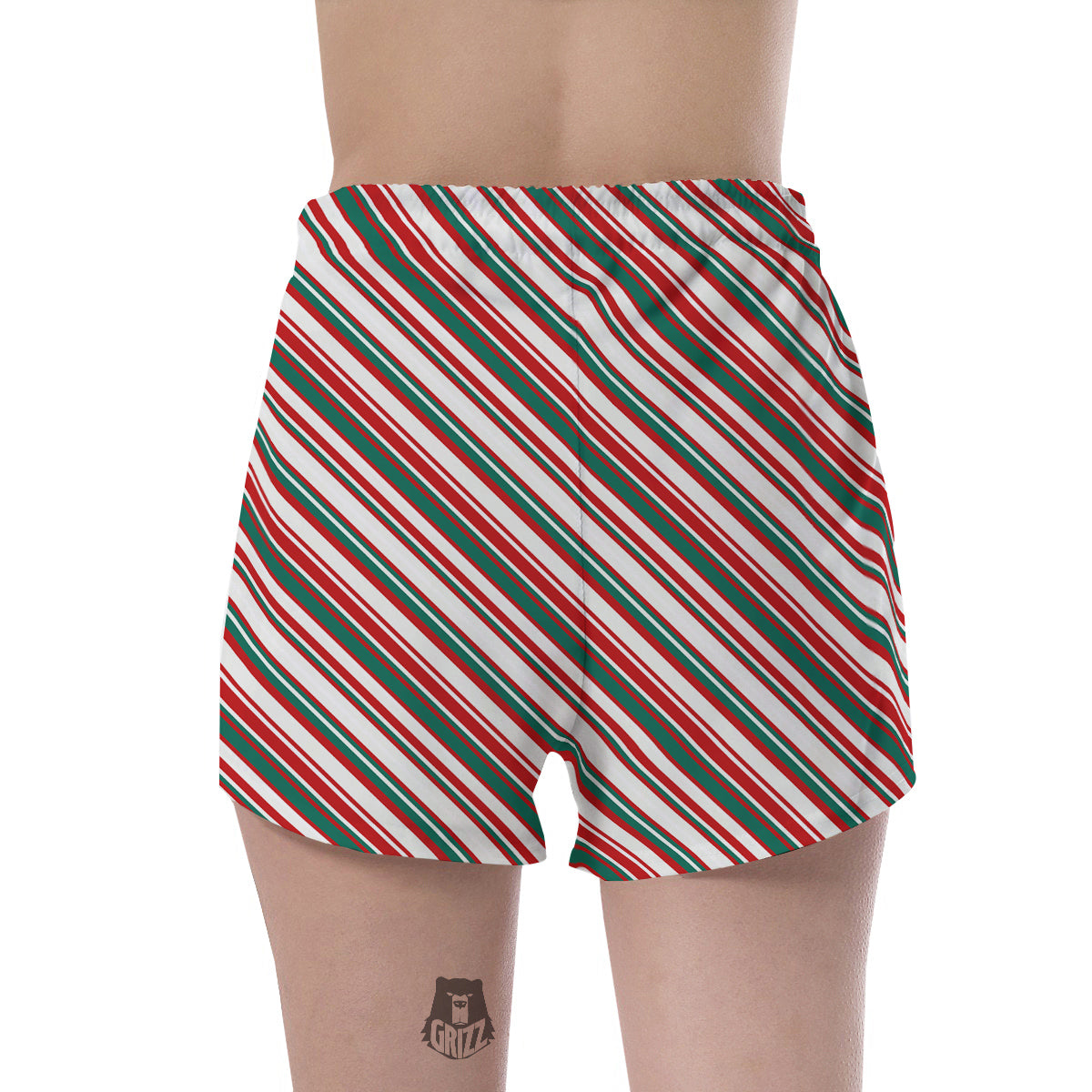 Candy Cane Stripe Christmas Print Women's Shorts-grizzshop