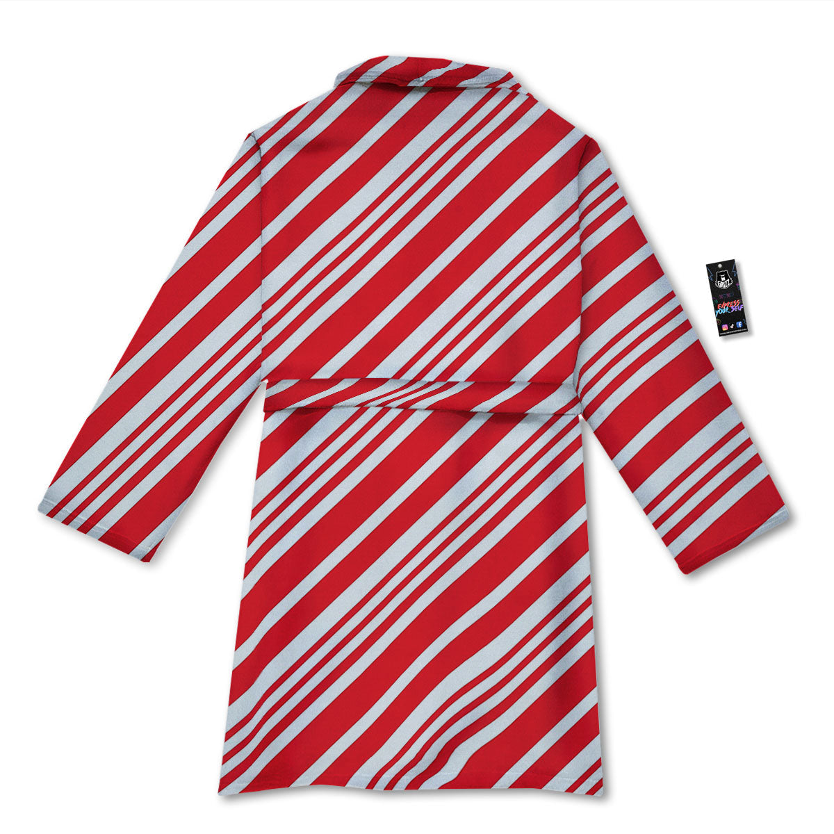 Candy Cane Stripe White And Red Print Bathrobe-grizzshop