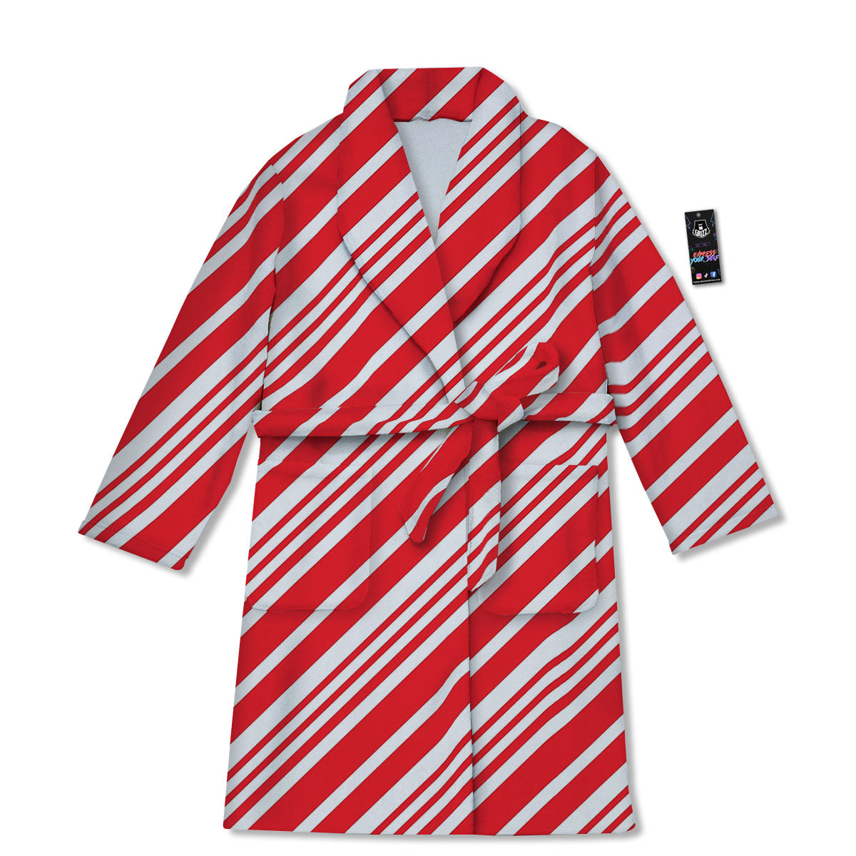 Candy Cane Stripe White And Red Print Bathrobe-grizzshop