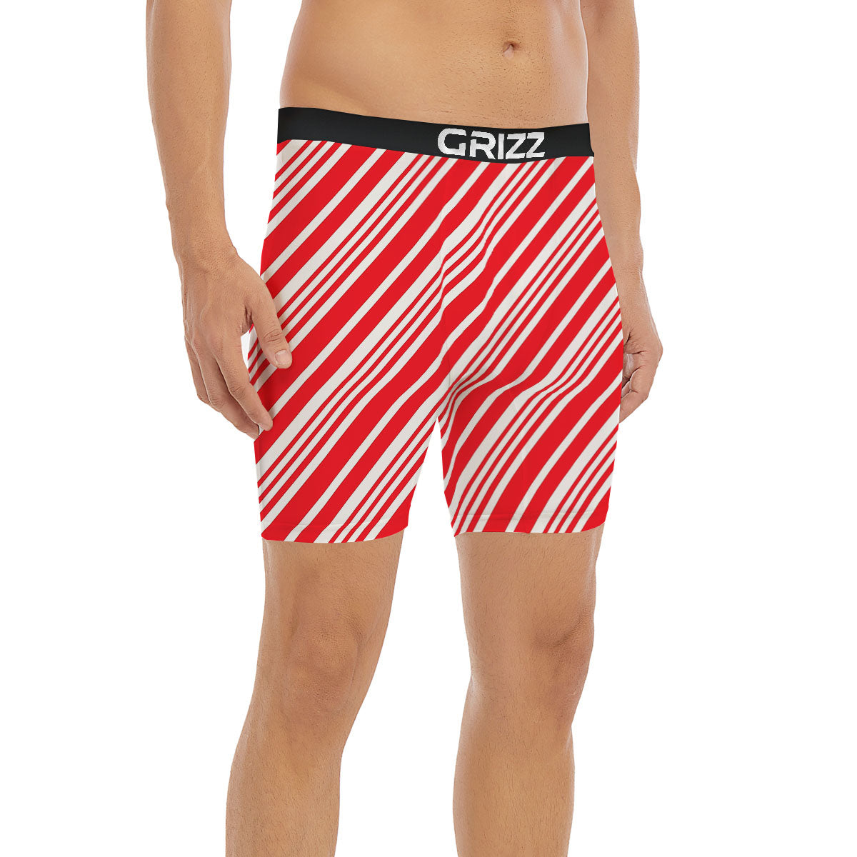 Candy Cane Stripe White And Red Print Boxer Briefs-grizzshop