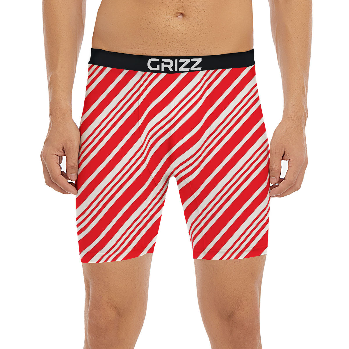 Candy Cane Stripe White And Red Print Boxer Briefs-grizzshop