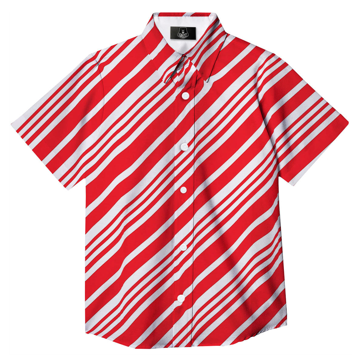 Candy Cane Stripe White And Red Print Button Up Shirt-grizzshop