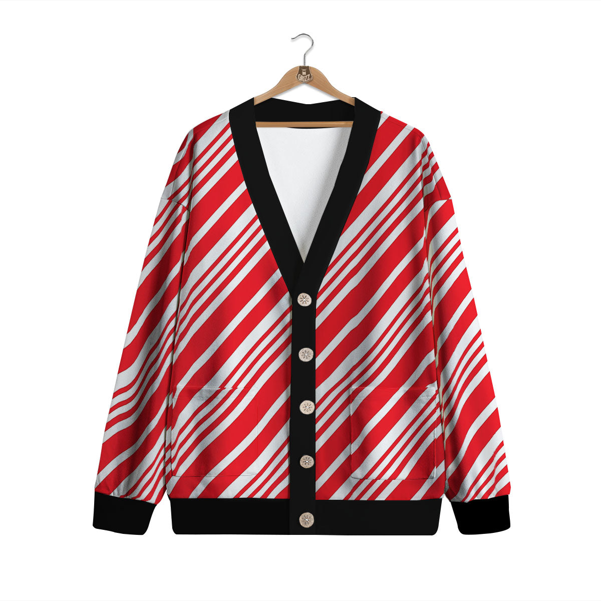 Candy Cane Stripe White And Red Print Cardigan-grizzshop