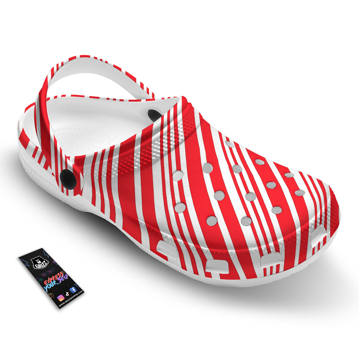 Candy Cane Stripe White And Red Print Clog-grizzshop